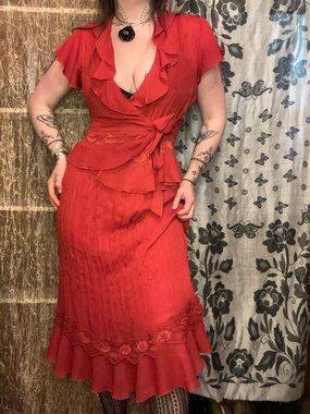 SOLDDDD Vintage Fairycore Y2K Lace Ruffle Matching Skirt Set